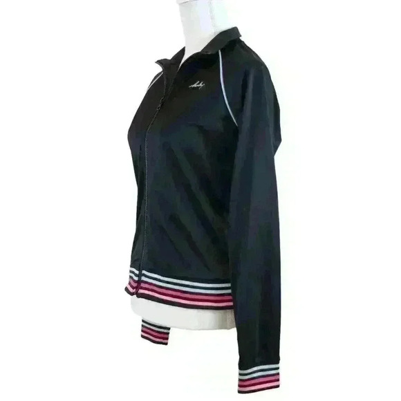 VINTAGE Y2K Hurley Black Zip Up Jacket w/Rainbow Waistband and Cuffs Size Medium - Picture 5 of 10